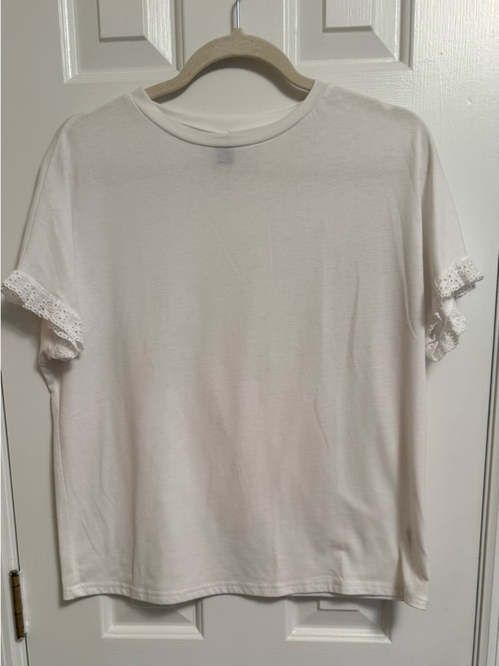 Women's White Short Sleeve Tee with Eyelet Trim